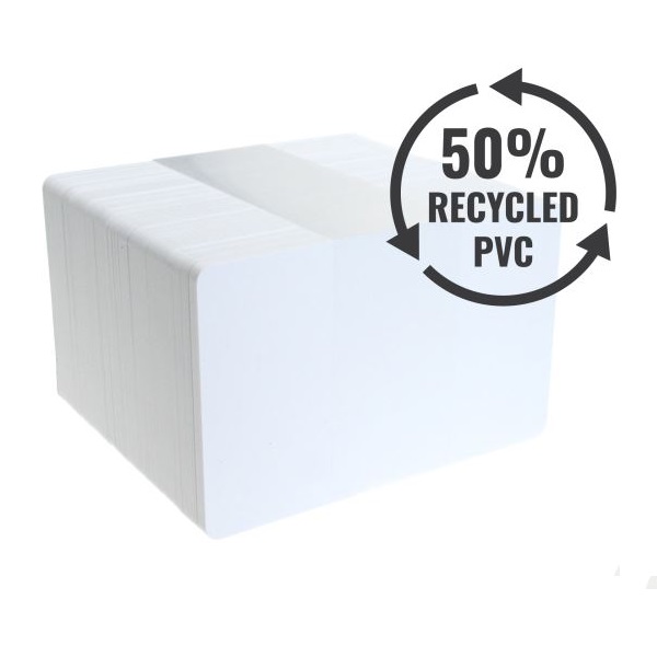 Bilde av Plastic cards blank white 50% Recycled PVC - 0,76 mm / 760 micron. 70102124 (DE,SE,NO,FI,RO,PL)