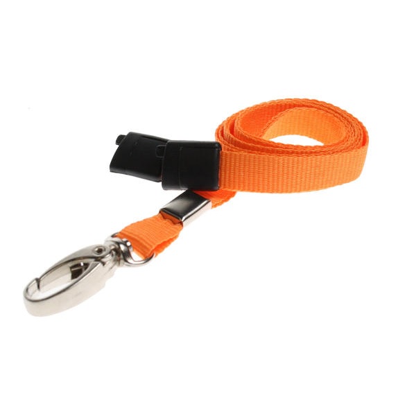 Billede af Orange Lanyard / Halssnor / Keyhanger / Nøglesnor / Halsrem 10 mm med metal karabinhage. 100% polyester. Breakaway / break-away. 60270563